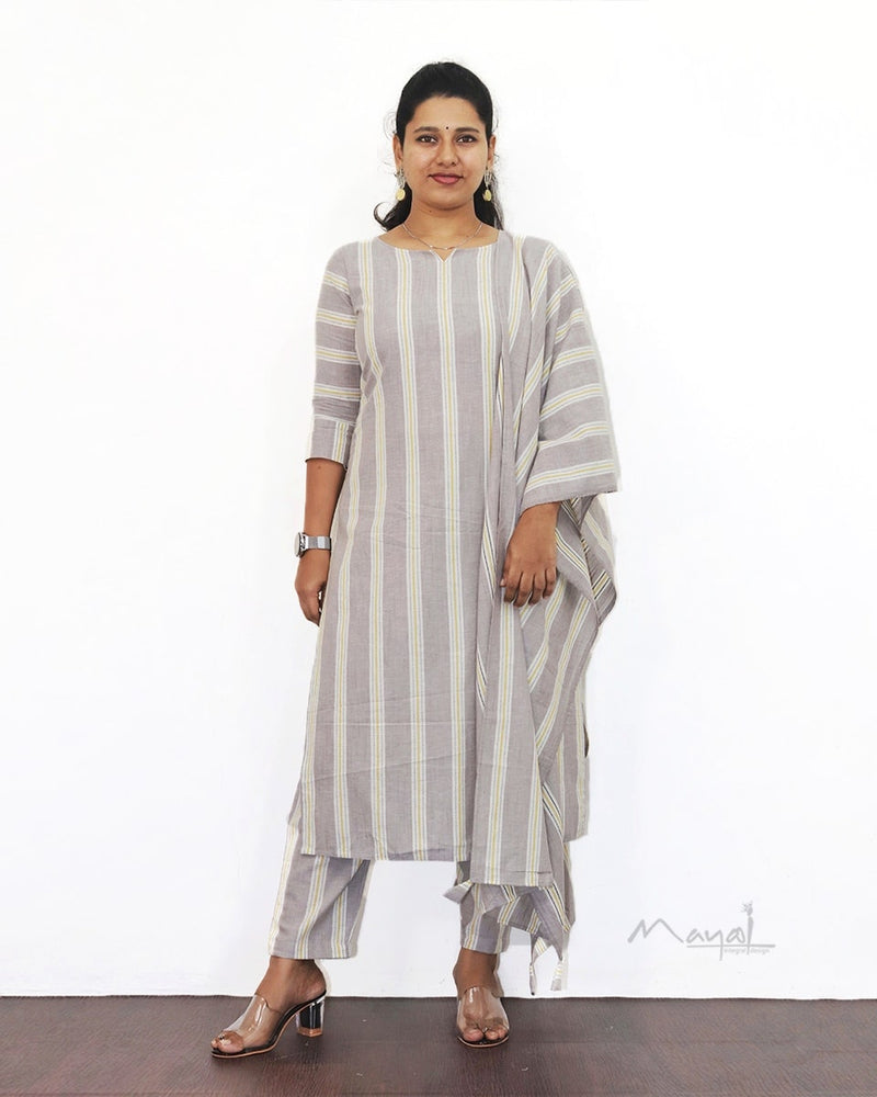 Matte Grey Stripe Cotton Kurta