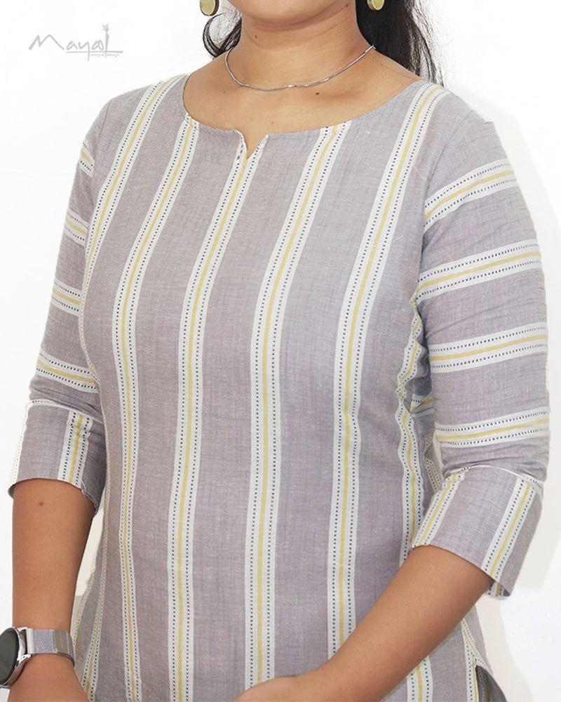 Matte Grey Stripe Cotton Kurta