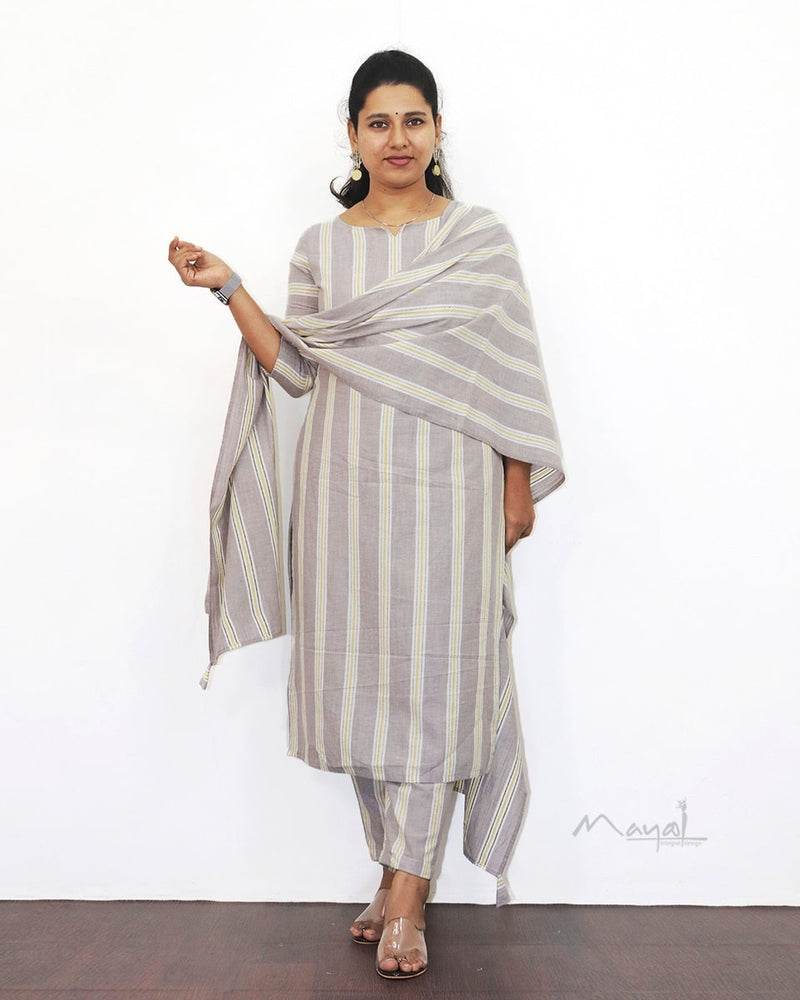 Matte Grey Stripe Cotton Kurta