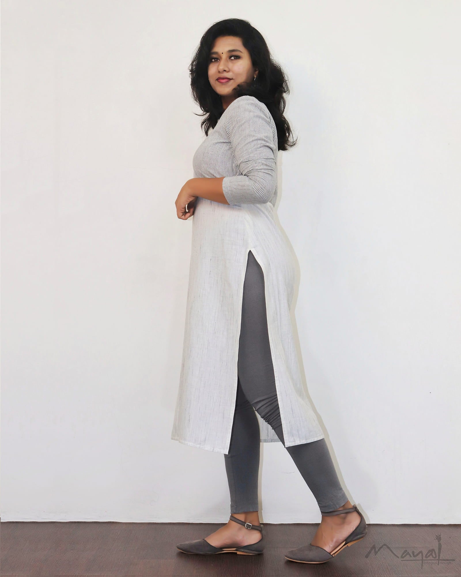 White Stripe Patchwork Cotton Kurta