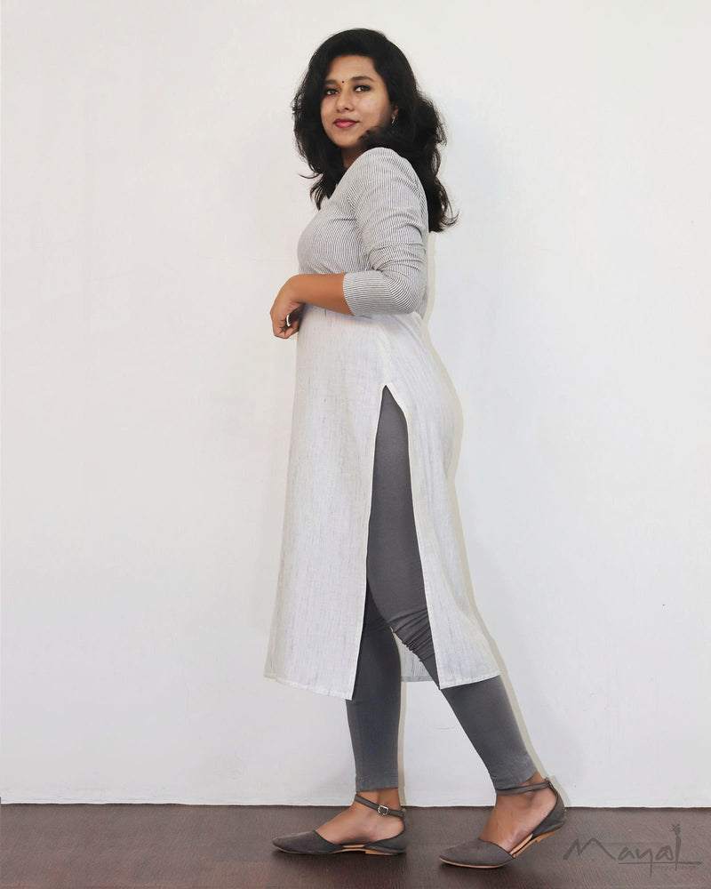 White Stripe Patchwork Cotton Kurta