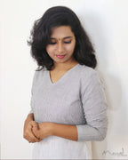 White Stripe Patchwork Cotton Kurta