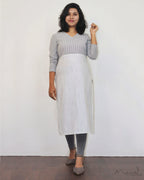 White Stripe Patchwork Cotton Kurta