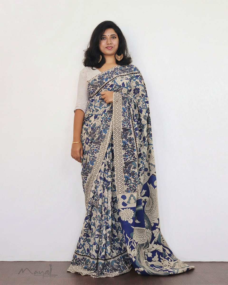 Blue Kalamkari Saree SA009