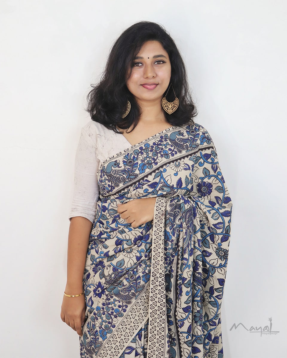 Blue Kalamkari Saree SA009