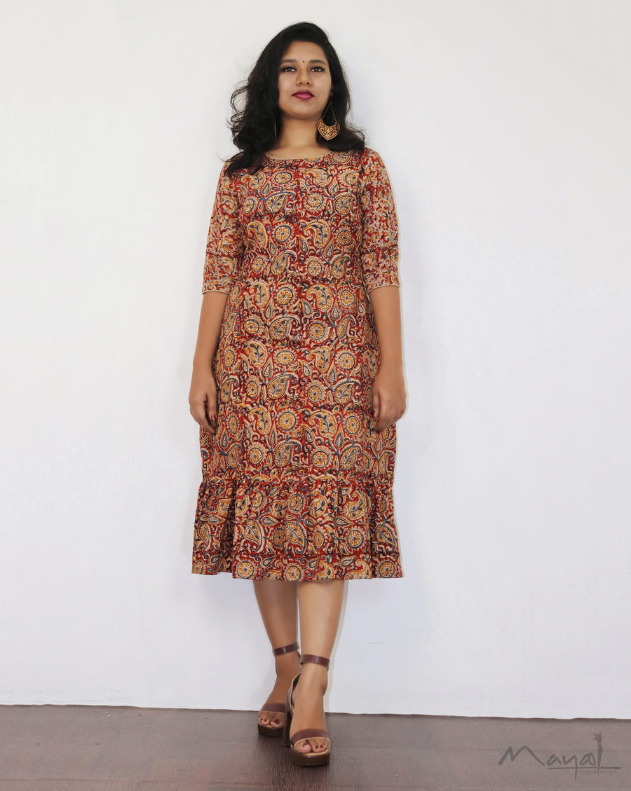 Red Kalamkari A-Line Dresses