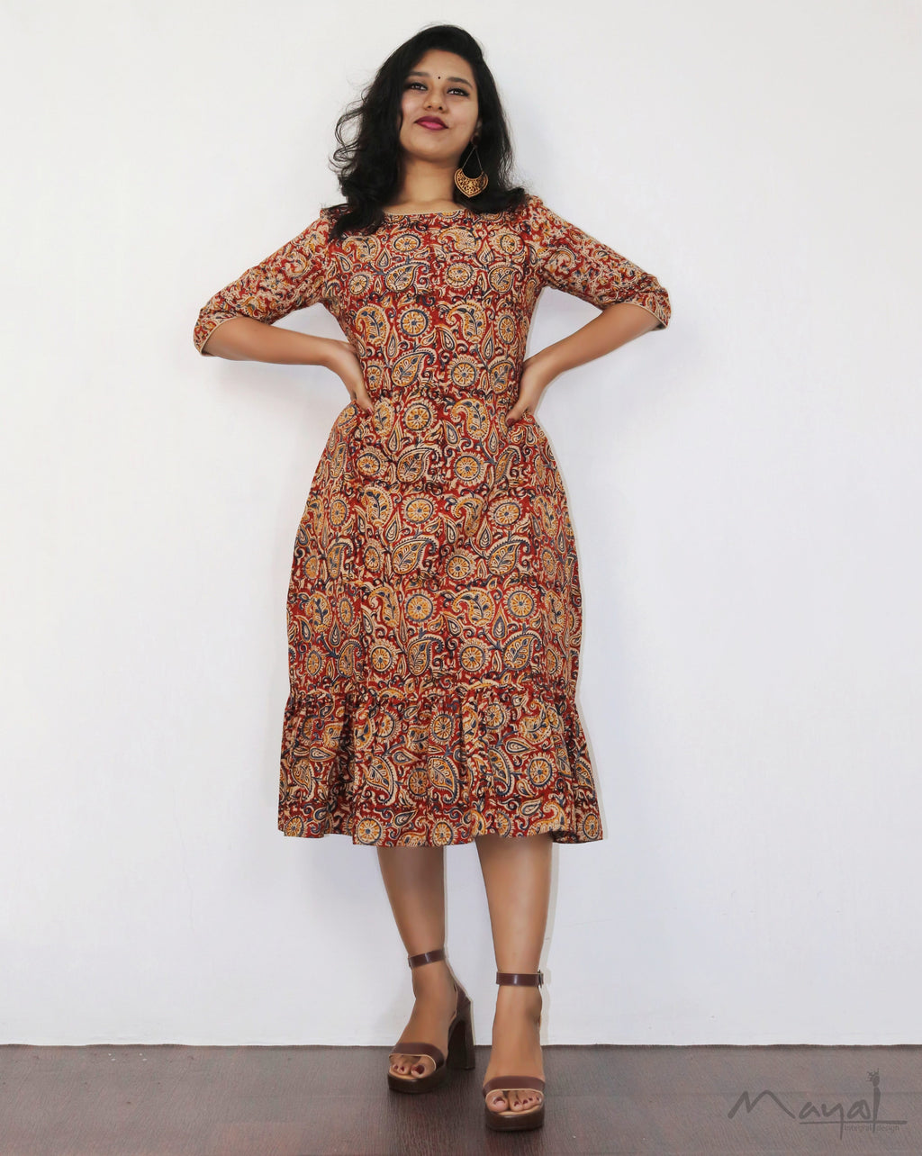 Red Kalamkari A-Line Dresses
