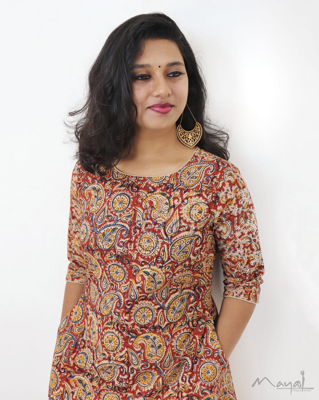 Red Kalamkari A-Line Dresses