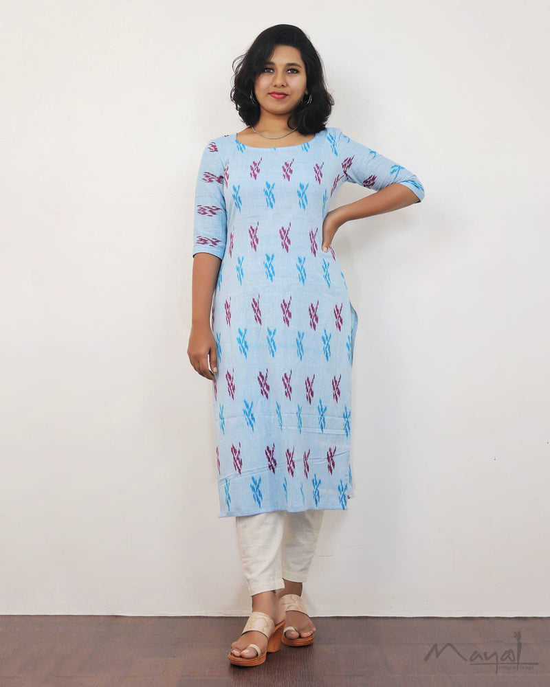 Light Blue Ikat Kurta