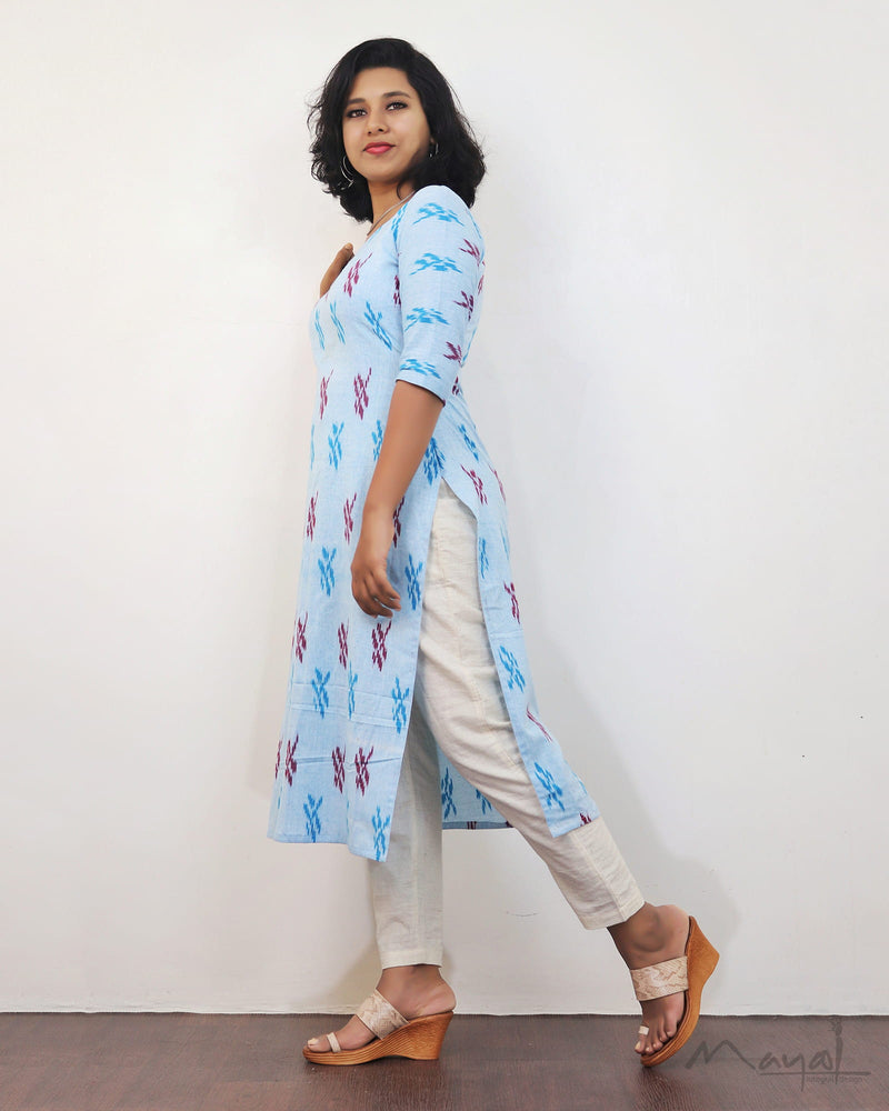 Light Blue Ikat Kurta