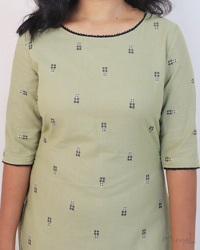 Lily Green Self Design Jacquard Cotton Kurta & Dupatta