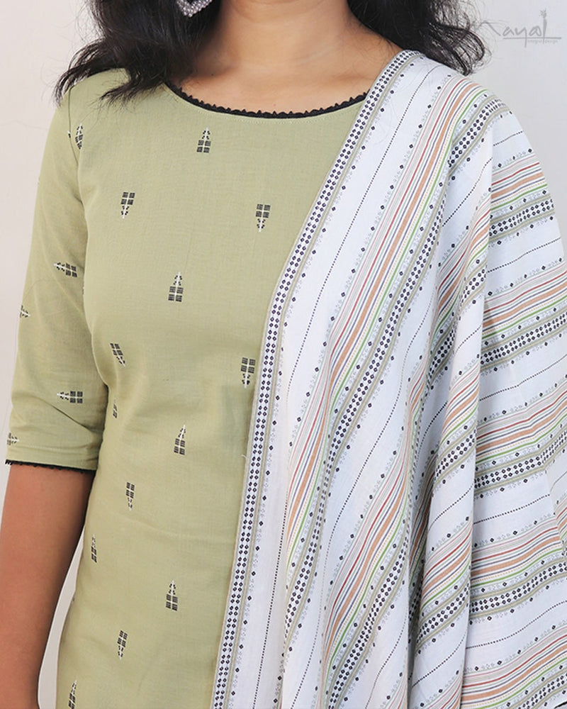 Lily Green Self Design Jacquard Cotton Kurta & Dupatta