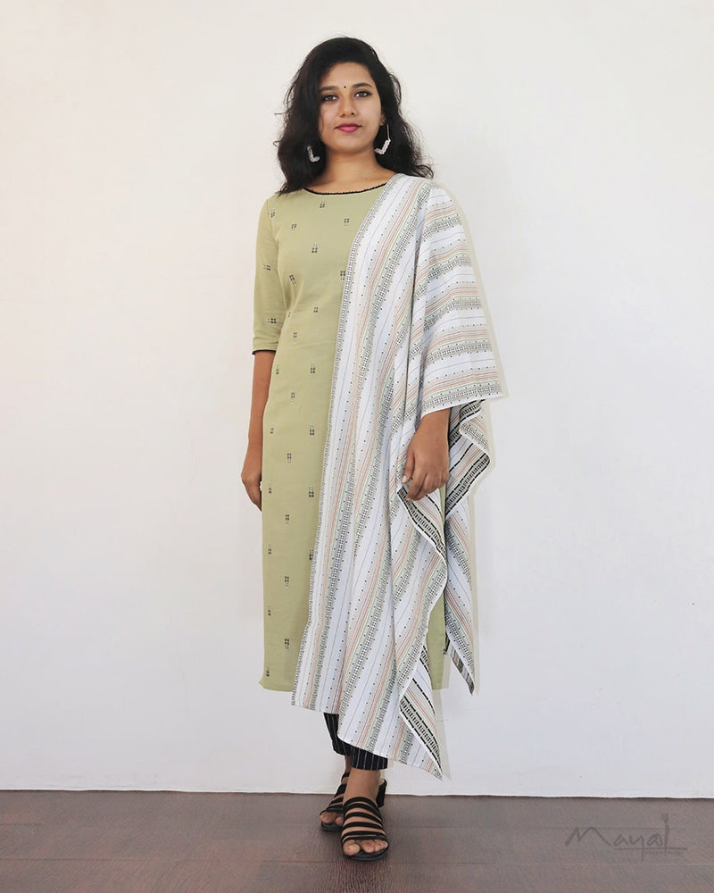 Lily Green Self Design Jacquard Cotton Kurta & Dupatta