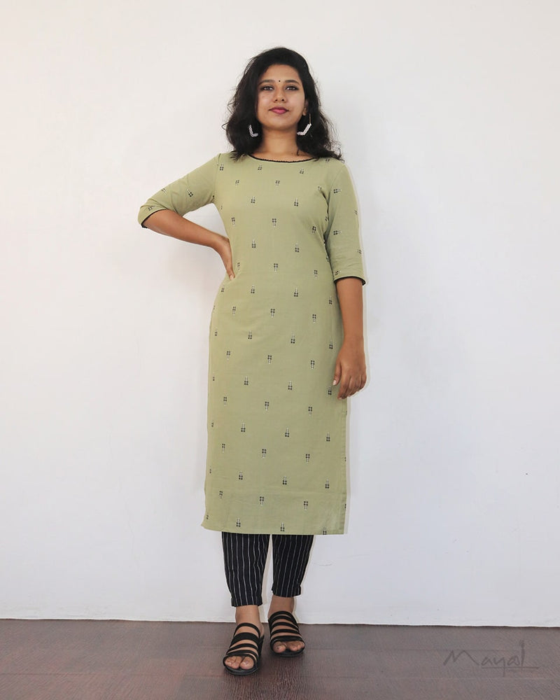 Lily Green Self Design Jacquard Cotton Kurta & Dupatta
