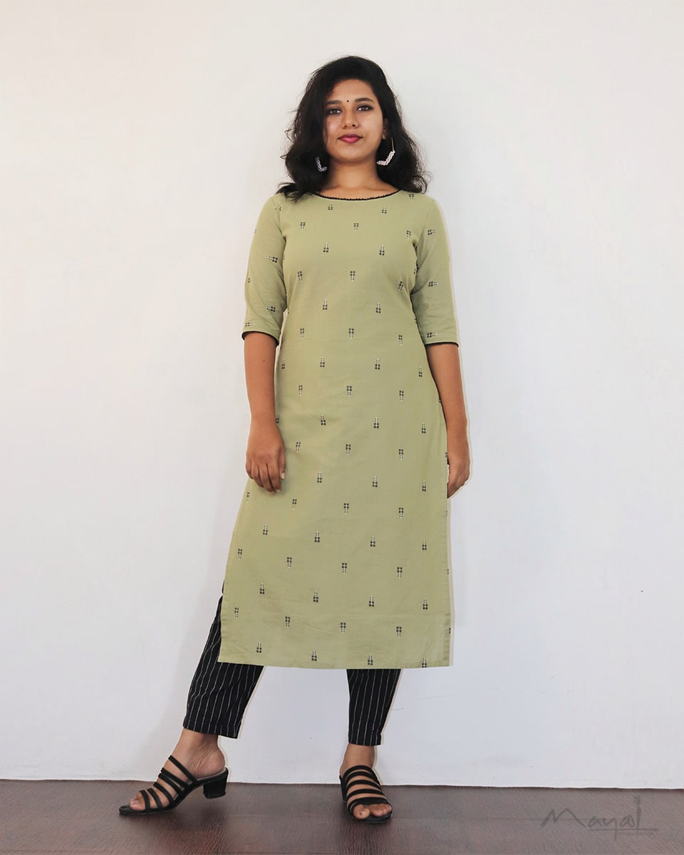 Lily Green Self Design Jacquard Cotton Kurta & Dupatta