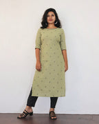 Lily Green Self Design Jacquard Cotton Kurta & Dupatta
