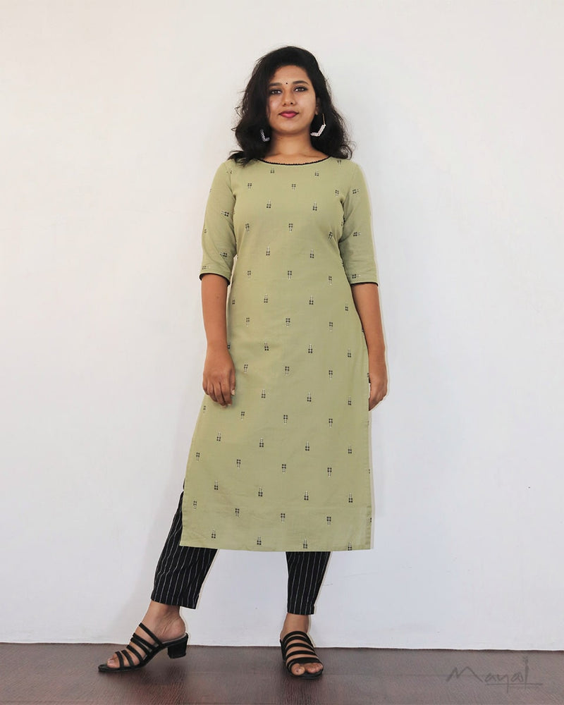 Lily Green Self Design Jacquard Cotton Kurta & Dupatta