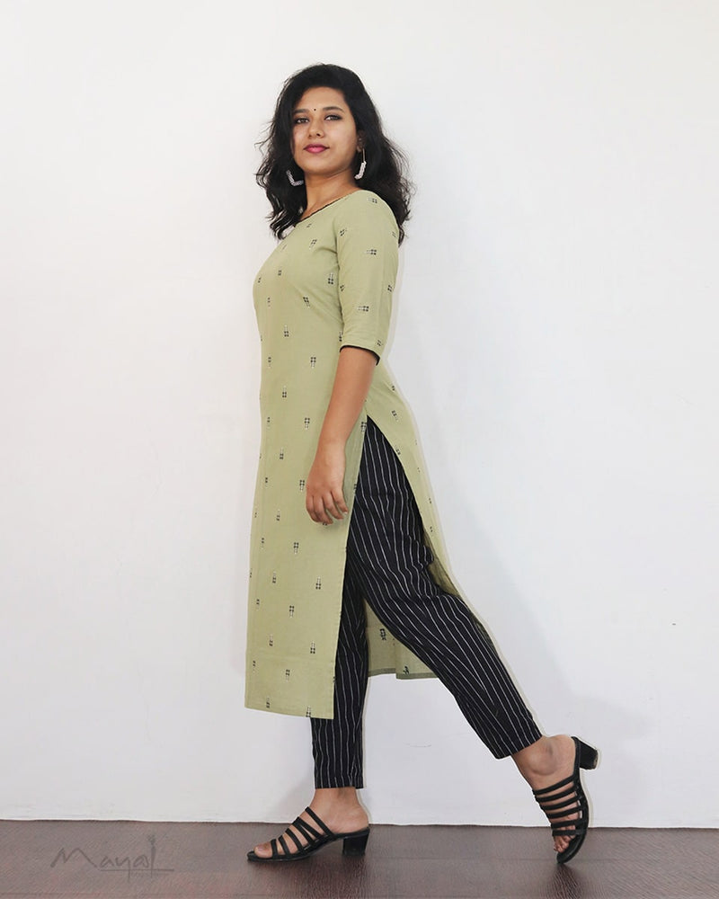 Lily Green Self Design Jacquard Cotton Kurta & Dupatta
