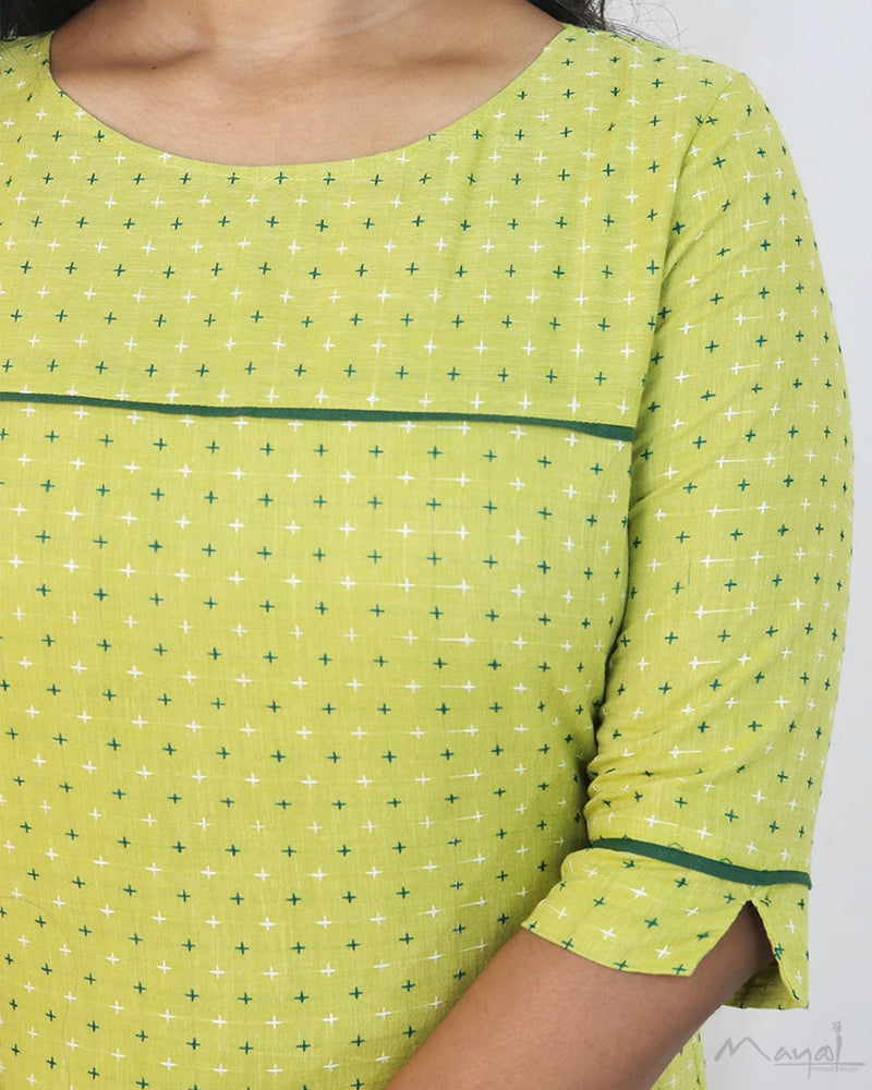 Limeade Green Self Design Jacquard Cotton Kurta
