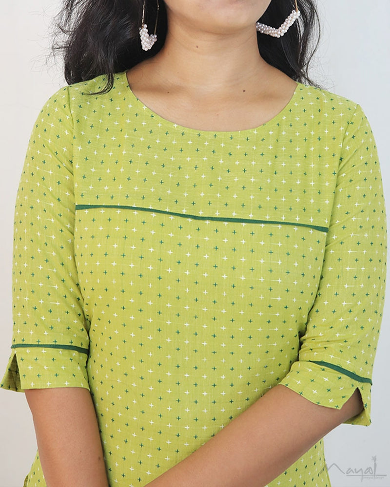 Limeade Green Self Design Jacquard Cotton Kurta