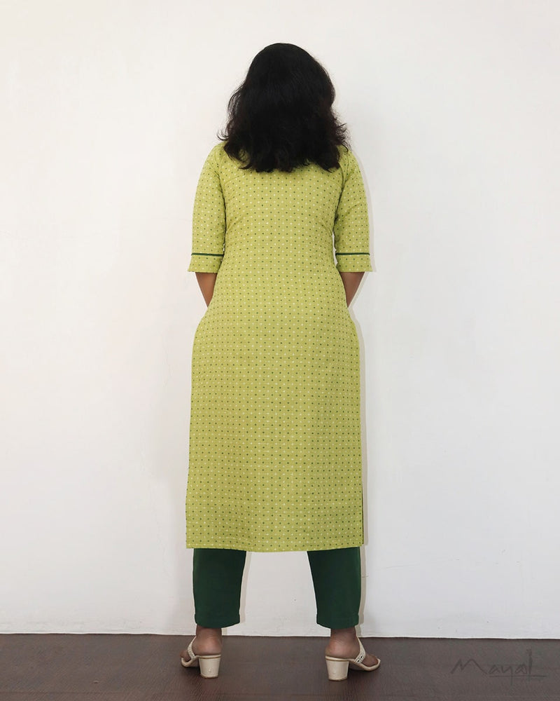 Limeade Green Self Design Jacquard Cotton Kurta