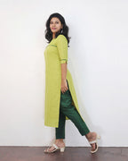 Limeade Green Self Design Jacquard Cotton Kurta