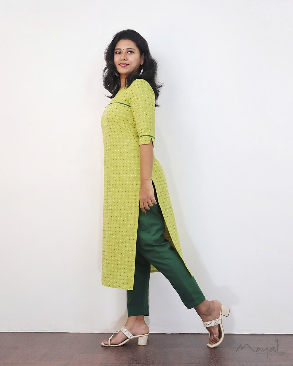 Limeade Green Self Design Jacquard Cotton Kurta