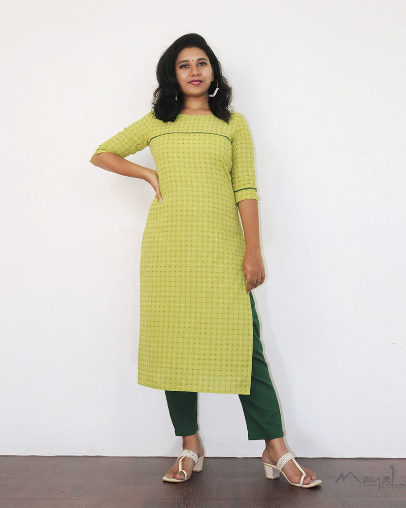 Limeade Green Self Design Jacquard Cotton Kurta