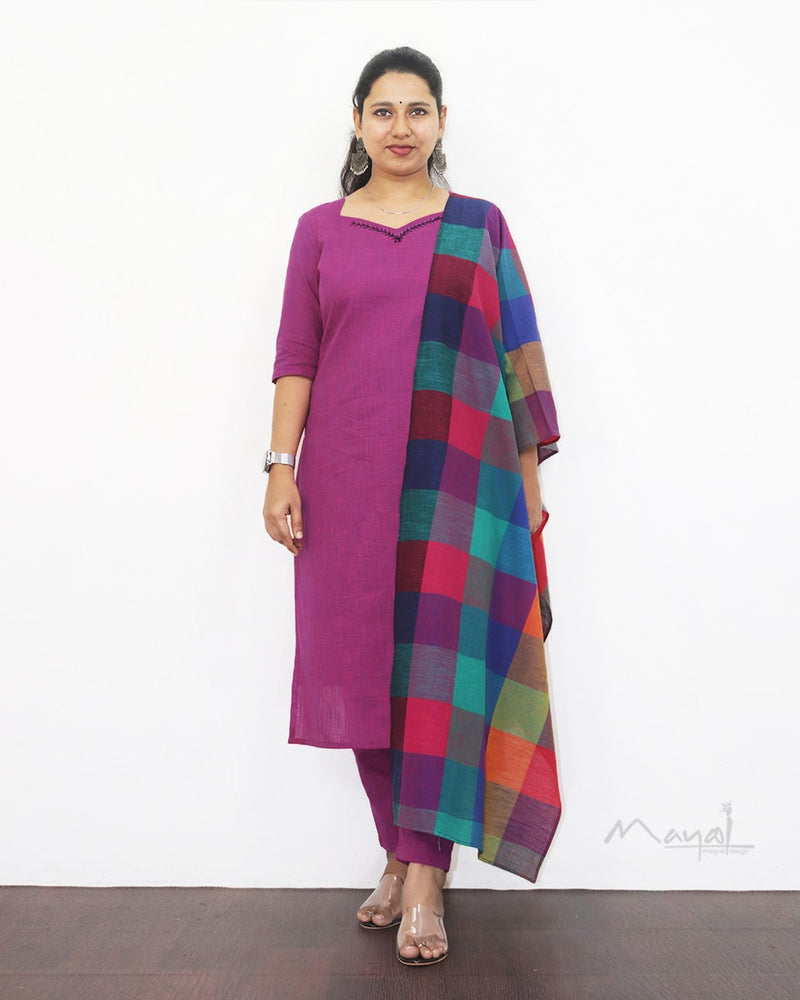 Fuchsia Pink Cotton Kurta