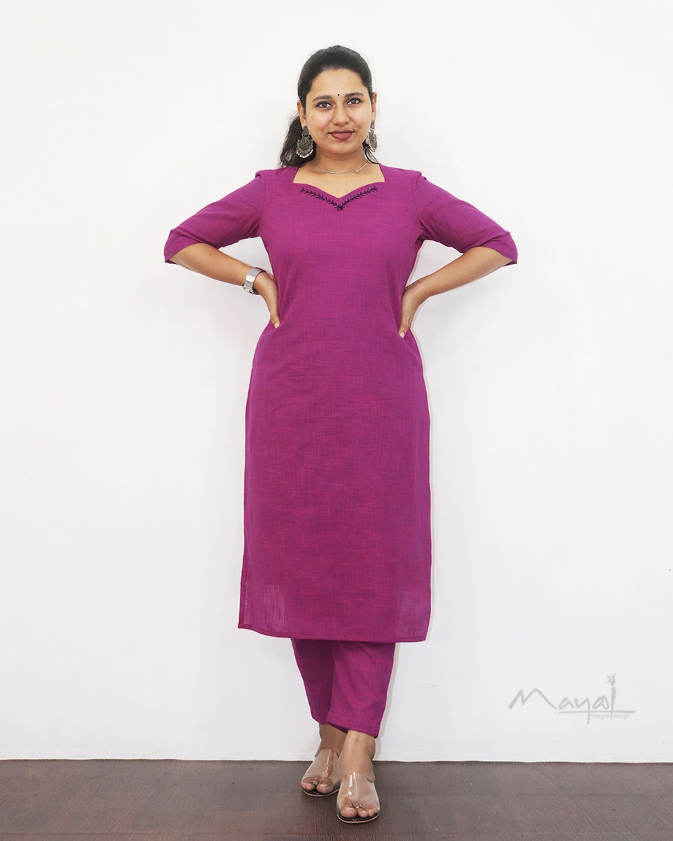 Fuchsia Pink Cotton Kurta
