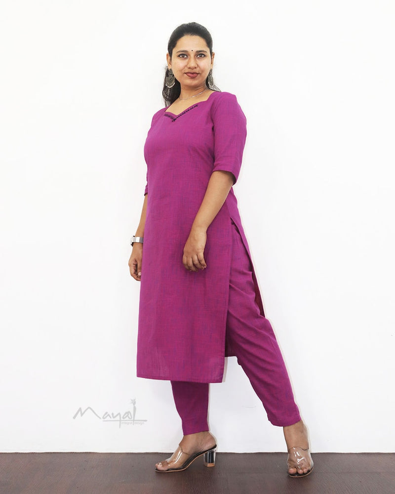 Fuchsia Pink Cotton Kurta