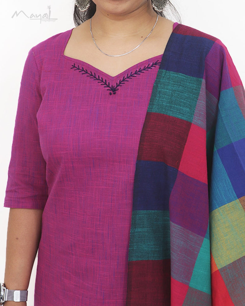 Fuchsia Pink Cotton Kurta