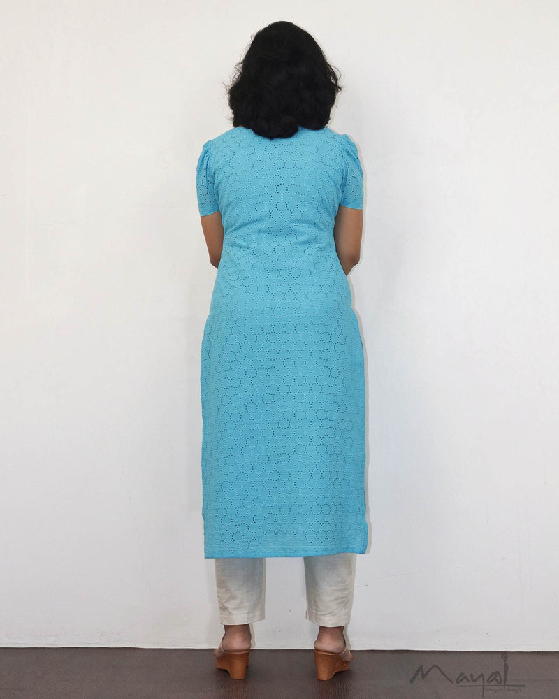 Maya Blue Cotton Hakoba Kurta