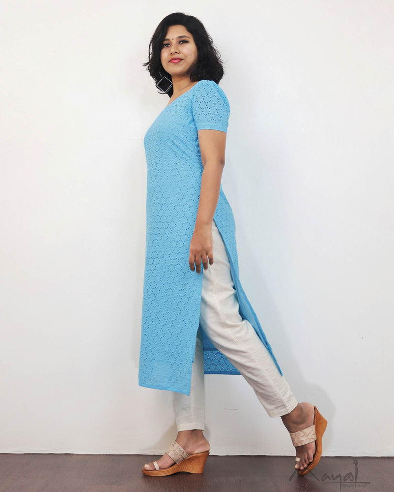 Maya Blue Cotton Hakoba Kurta