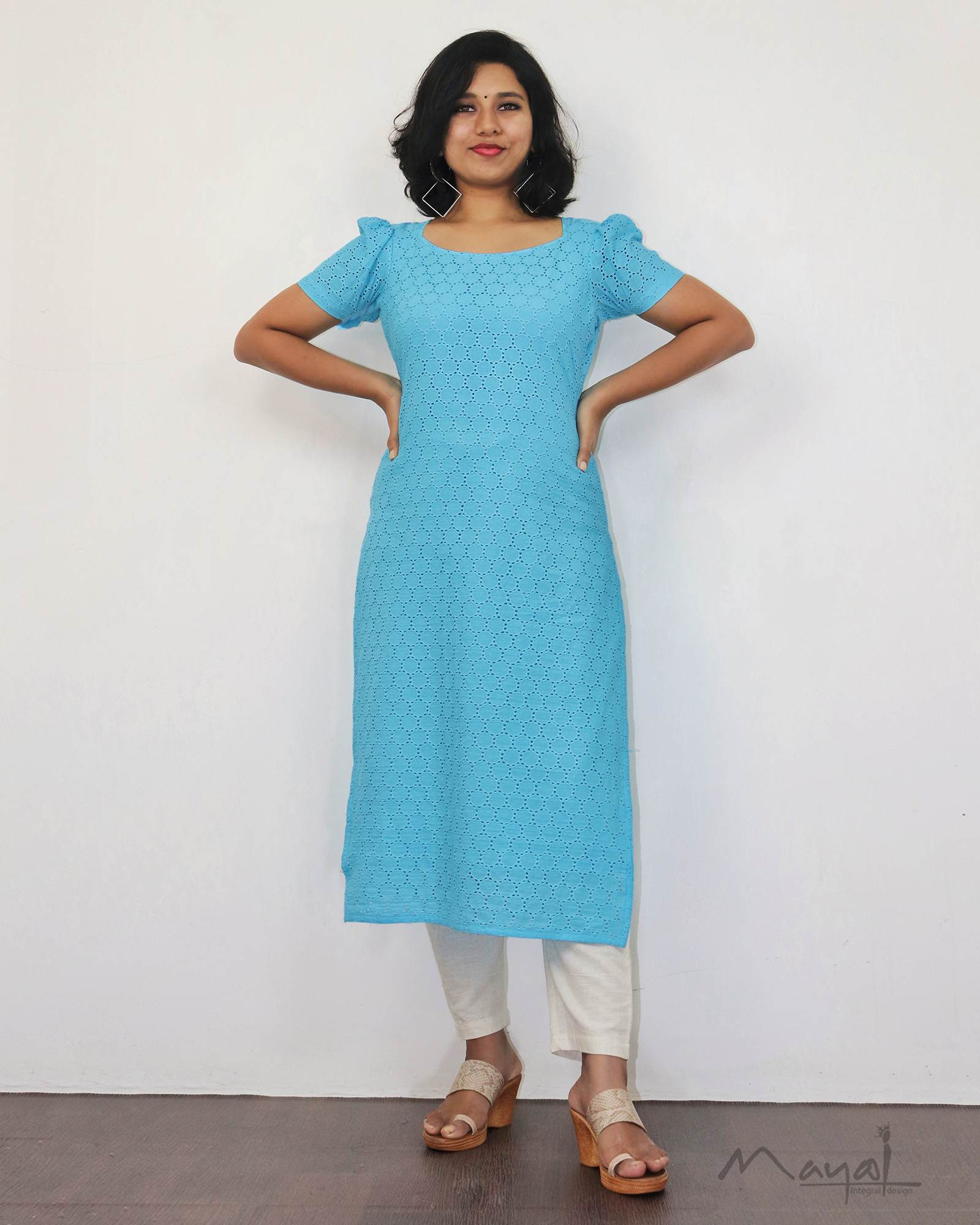 Maya Blue Cotton Hakoba Kurta