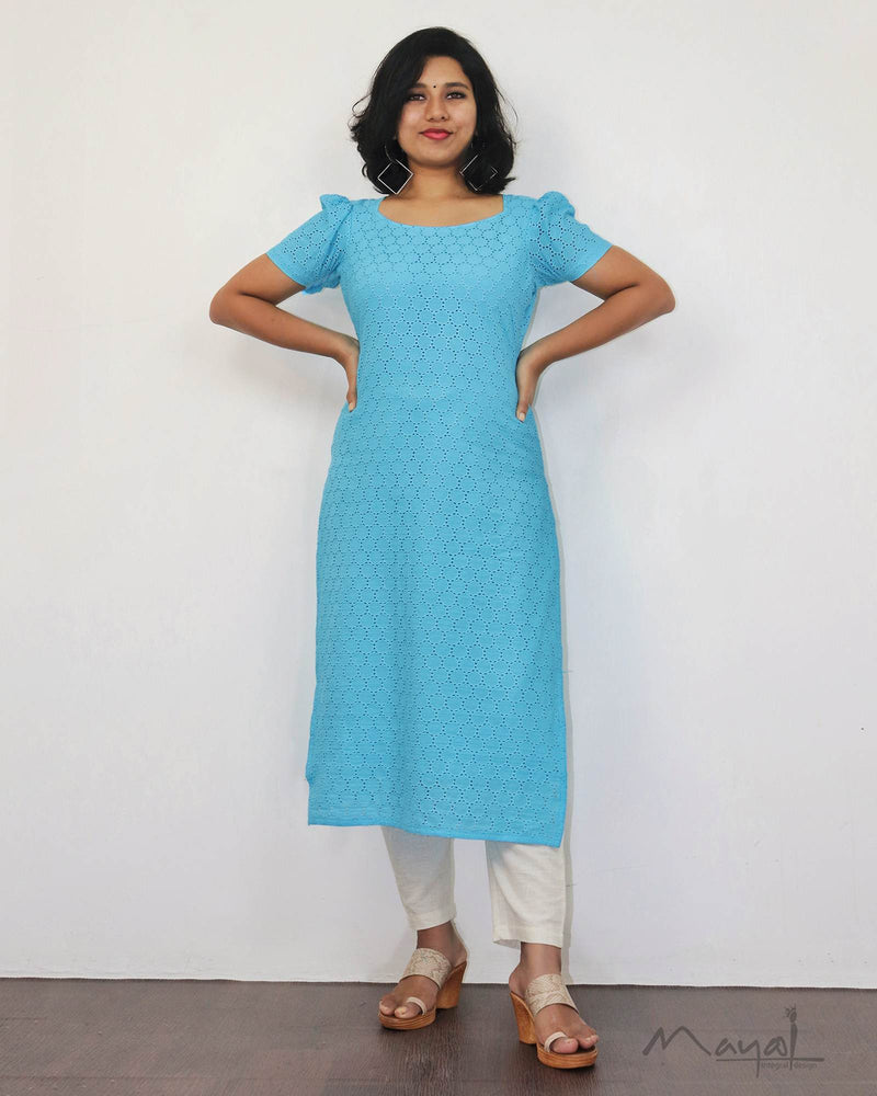Maya Blue Cotton Hakoba Kurta