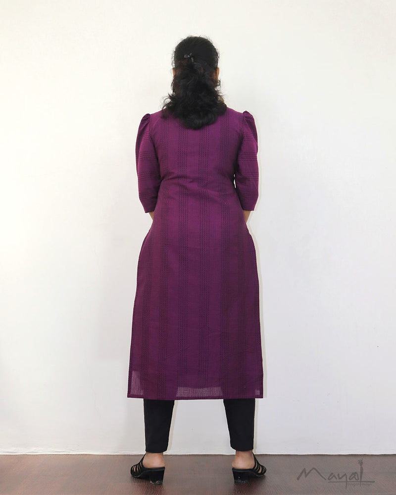 Midnight Purple Jacquard Stripe Cotton Kurta