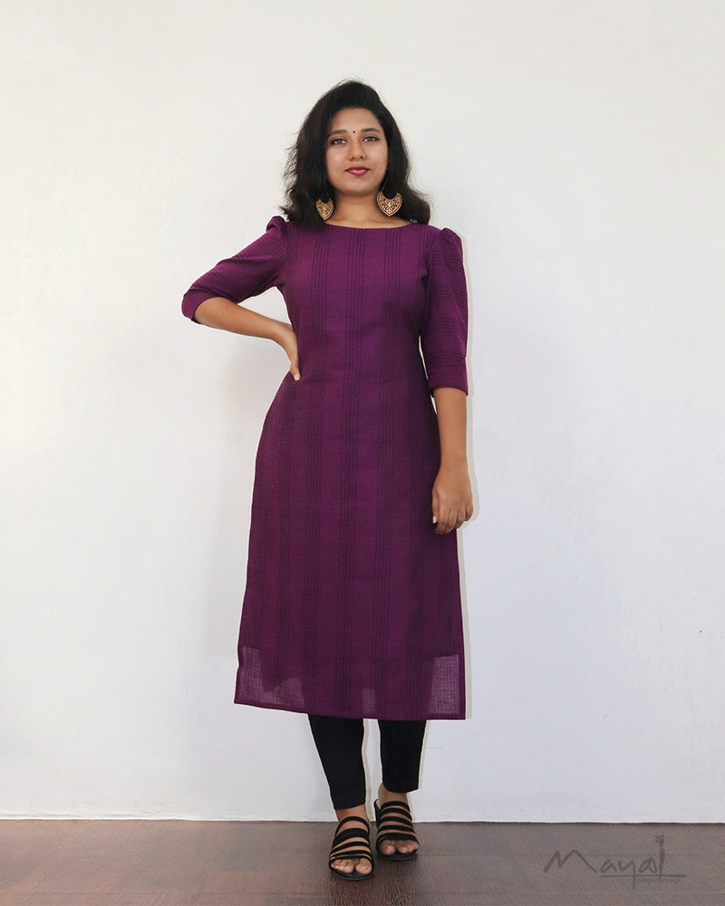 Midnight Purple Jacquard Stripe Cotton Kurta