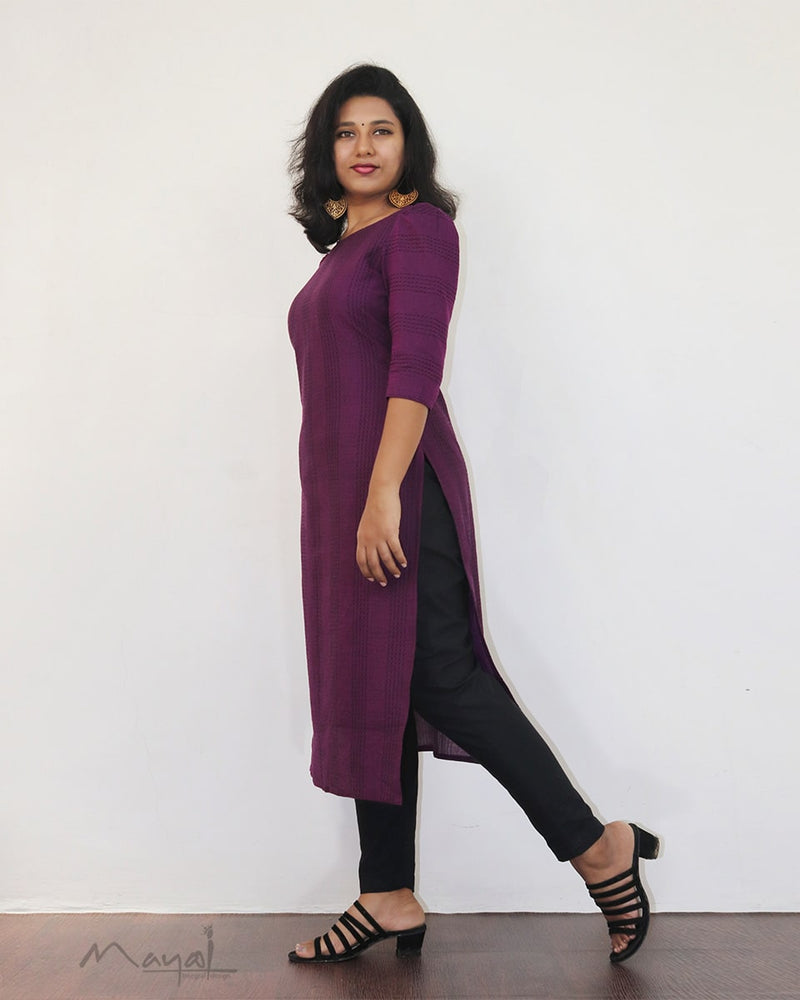 Midnight Purple Jacquard Stripe Cotton Kurta