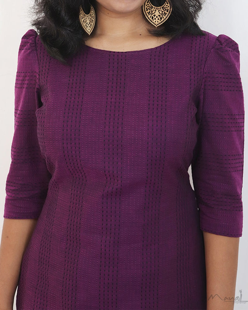 Midnight Purple Jacquard Stripe Cotton Kurta