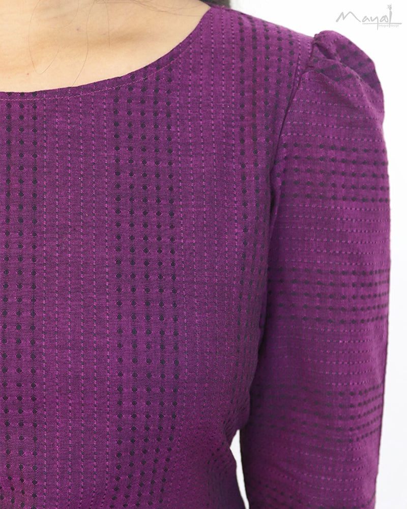 Midnight Purple Jacquard Stripe Cotton Kurta