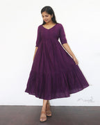 Midnight Purple Jacquard Two Tier Cotton Dresses