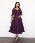 Midnight Purple Jacquard Two Tier Cotton Dresses