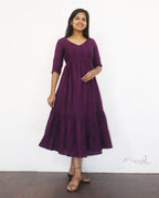 Midnight Purple Jacquard Two Tier Cotton Dresses