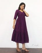Midnight Purple Jacquard Two Tier Cotton Dresses