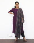 Midnight Purple Jacquard Stripe Cotton Kurta