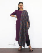 Midnight Purple Jacquard Stripe Cotton Kurta
