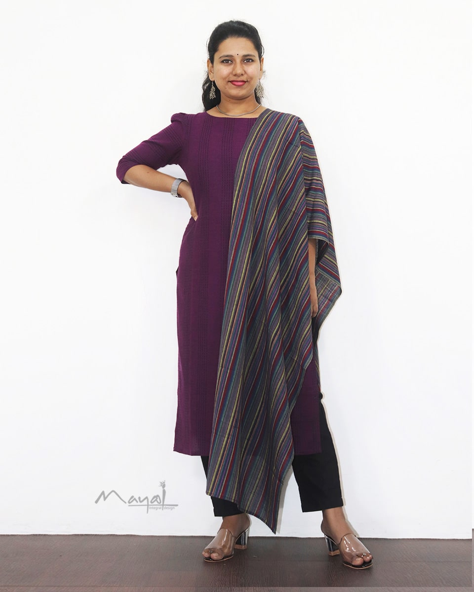 Midnight Purple Jacquard Stripe Cotton Kurta