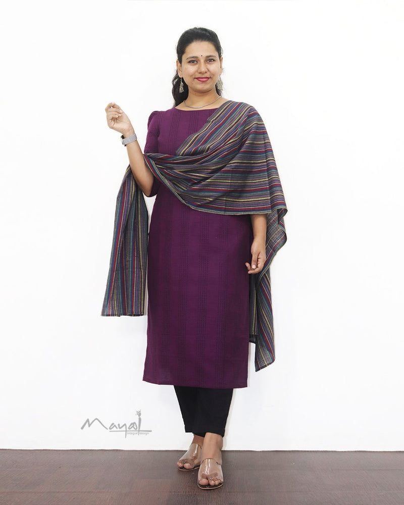 Midnight Purple Jacquard Stripe Cotton Kurta