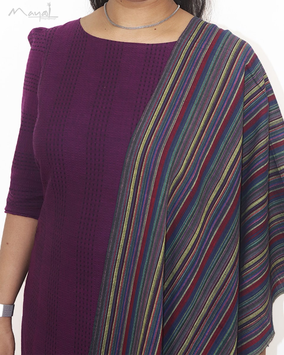 Midnight Purple Jacquard Stripe Cotton Kurta